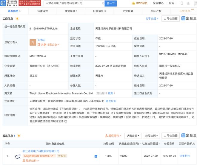 潔美科技1億元成立新公司，拓展新型膜材料業務